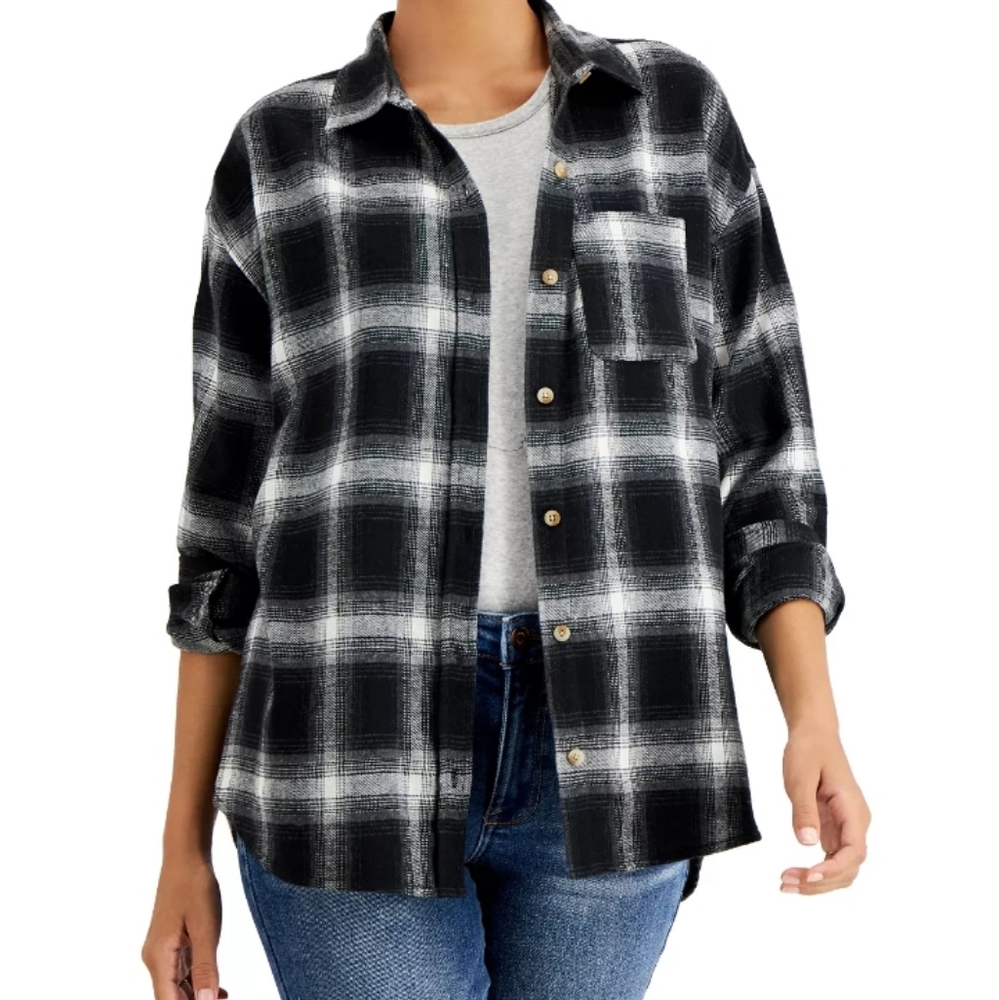 Just Polly black plaid shirt.